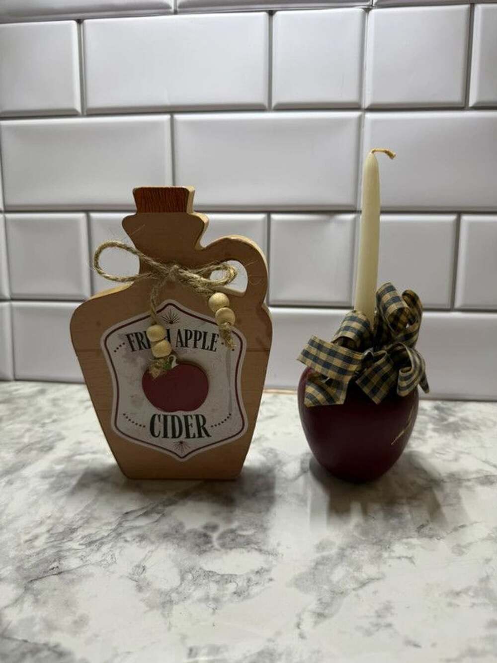 Fall Apple Cider Decor Set Wooden Cider Sign & Apple Candle Holder